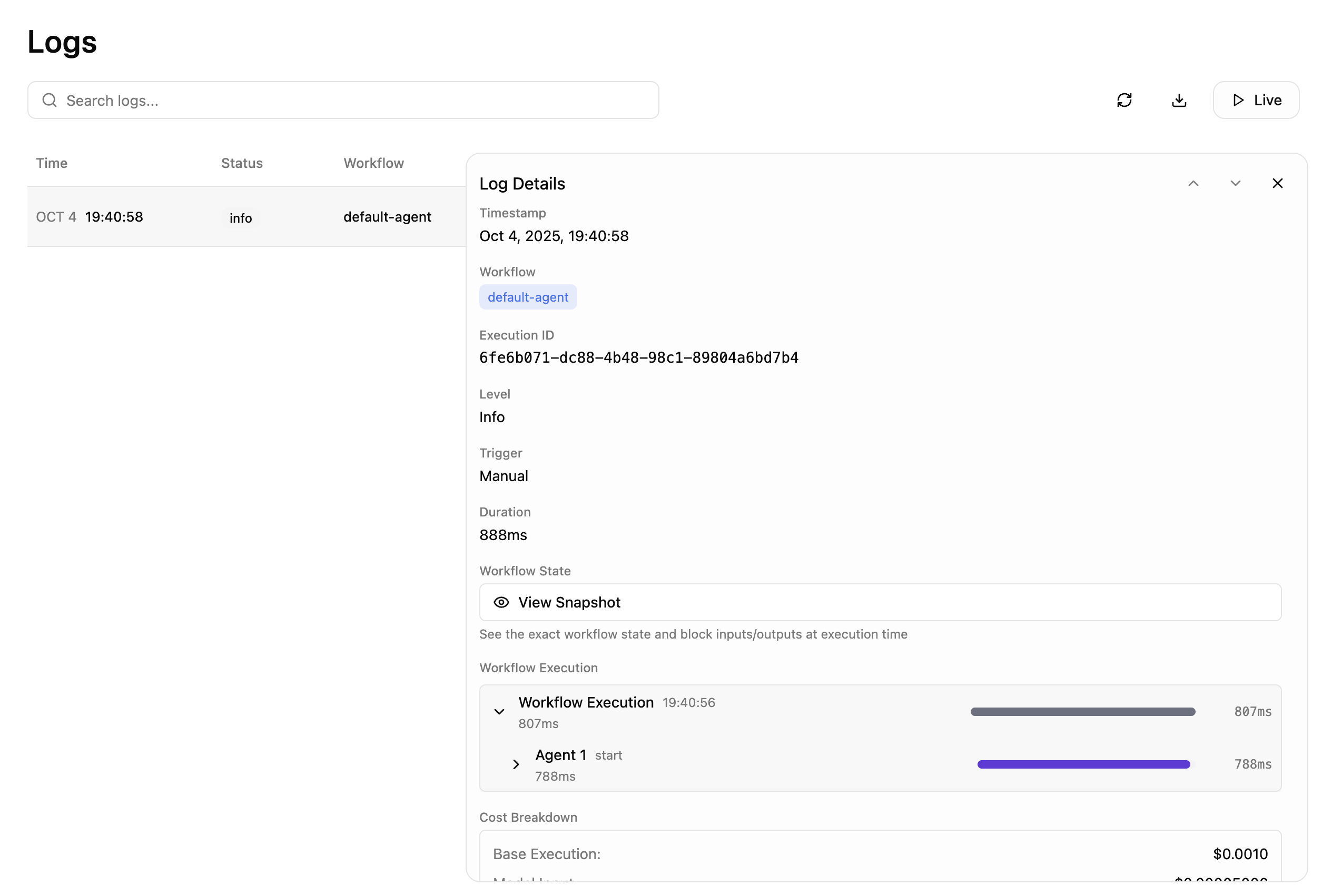 HiveCommand execution logs and monitoring dashboard